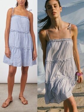 Rails Caralyn Lighthouse Stripe Mini Cotton Dress Swing Fit Ruffle Boho